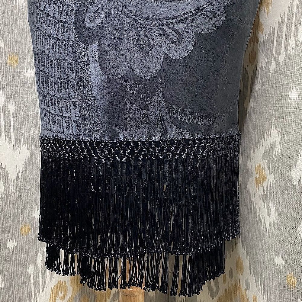 Ralph Lauren Spring 2007 Jet Black Stretch Silk Damask Piano Fringe Pencil Skirt